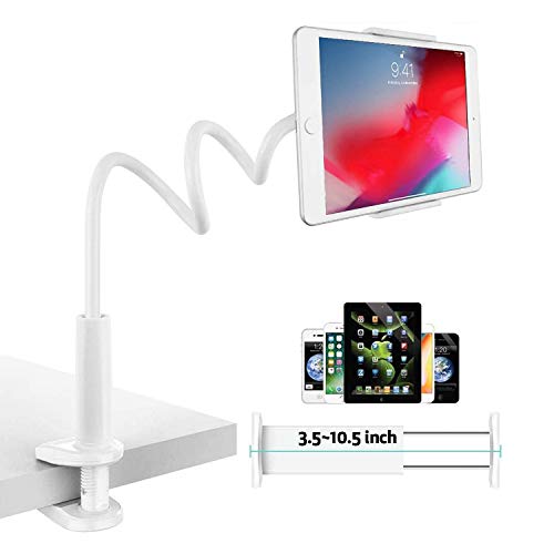 TKOOFN Support de Tablette avec Design Col de Cygne, Clip de Montage Réglable à 360° pour Bureau Table, Compatible avec 3,5"-10,5" Les Téléphones Portable/i-Pad Série/Tablettes/Switch/Kindle (Blanc)