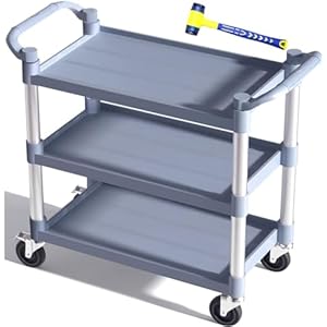 Utility Carts with Wheels Large Size Rolling Cart with Wheels Heavy Duty 600 LBS Food Cart with Lockable Wheels and Hammer for Kitchen/Office/Warehouse, 39.5″ D x 19.3″ W x 39.5″ H(Grey Large Size)