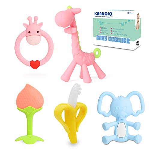 Image of Baby Teething Toys, Silicone Teething Toys for Babies 0-6 Months, Baby Toys 3-6 Months with Storage Box, BPA-Free Baby Teether with Giraffe Fruit, Safe Infant Toys as Baby Gift for Kids
