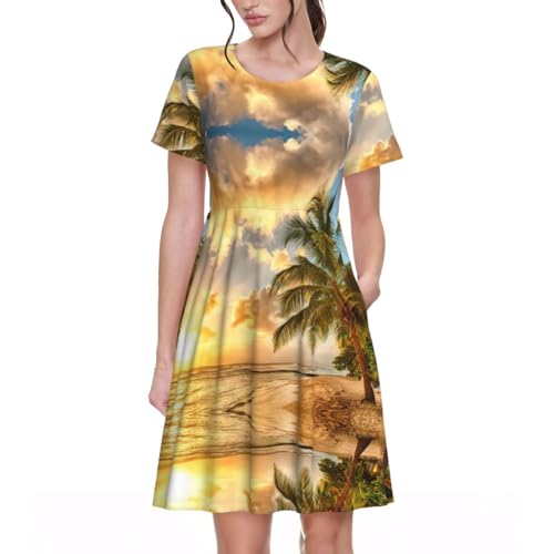 Robe d'été fleurie palmier idéale pour vos vacances à la plage et soirées