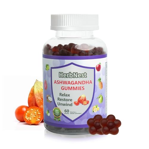 Ultraglee Organic Ashwagandha Gummies with Vitamin D3 - Stress Relief & Immune Support, Vegan Non-GMO, Gluten Free, Mixed Berry Flavor (60 Count)