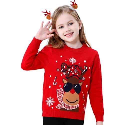 Image of Girl Ugly Christmas Sweater - Boy Double Layer Knitted Reindeer Holiday Xmas Pullover Sweater Kids 2-9 Years Old