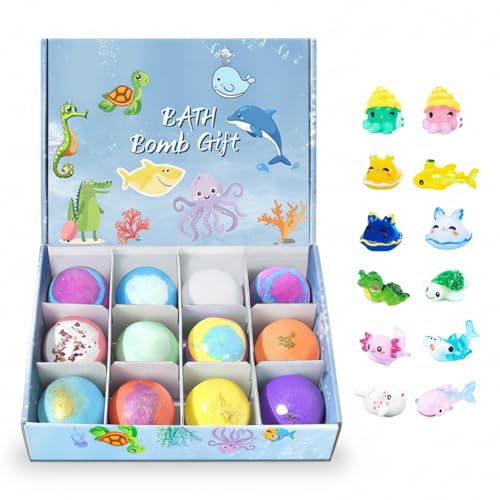 Bombes de bain pour enfants avec surprise jouet créatures marines naturelles x12