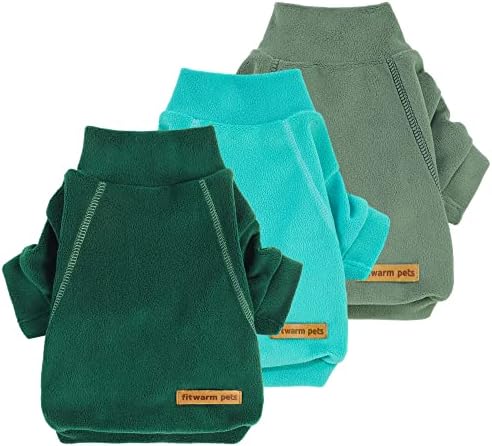 Fitwarm 3 Pack Fleece Dog Sweater, Turtleneck Dog Sweatshirt, Dog Winter Clothes for Small Dogs Boy Girl, Pet Pullover Jumper, Cat Apparel, Dark Green, Teal Green, Olive Green, Small