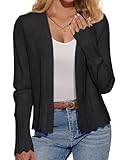 GRACE KARIN Black Cardigan for Women 2025 Casual Long Sleeve Open Front Knit Crochet Hollow Out Sweater Tops Black M