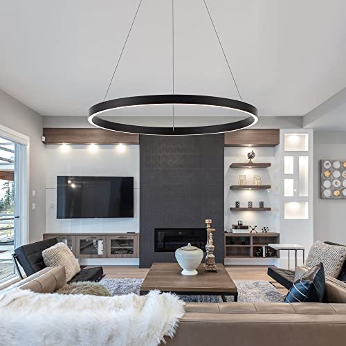 WELAKI Modern Led Chandelier, 1 Ring Contemporary Led Chandelier Circular Pendant Light, Black Dimmable Hanging Ceiling Light Fixture for Living Room Dining Room Bedroom Kitchen by WELAKI - Image 8