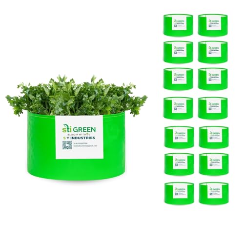 Image of HDPE Grow Bags for Plants 18X9 Inch (Pack of 15) | 260 GSM Heavy Duty UV-Protected Round Green Colour Plant Bags for Terrace and Vegetable Gardening | Strong & Reusable|
