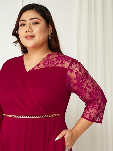 Image of Miss Chase A+ Women's Floral Printed Relaxed Fit V -Neck 3 /4Th Sleeve Georgette Maxi Dress