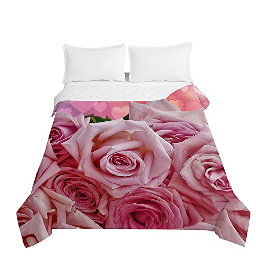 Hiseng Serie de Flores Edredón, Edredón para Verano Reversible Ligera y Suave Microfibra, Nordico Cama Individuales Nordico 4 Estaciones (Rosa,230x280cm)