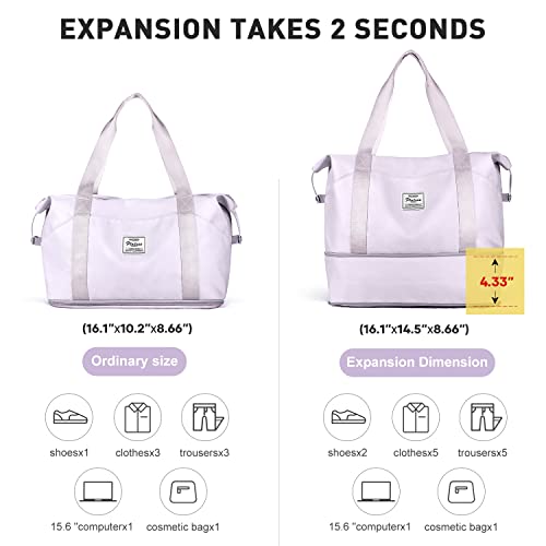 Large Travel Tote Bag, Waterproof Expandable Duffel Gym Tote Bag,Weekender Carry On Overnight Bags For Women With Trolley Sleeve Wet Pocket,Travel Duffel Bags,Purple #TOP3