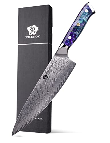 Wildmok Cuchillo De Chef, Cuchillos De Cocina De Acero Vg10 Japonés De Damasco De 20 Cm, Cuchillo De Chef Con Mango De Resina, Cuchillos De Chef Con Caja De Regalo Incluida Wildmok Cuchillo De Chef, Cuchillos De Cocina De Acero Vg10 Japonés De Damasco De 20 Cm, Cuchillo De Chef Con Mango De Resina, Cuchillos De Chef Con Caja De Regalo Incluida