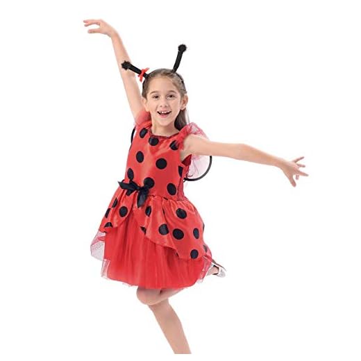 IKALI Disfraz de Mariquita para niños,Animal Falda Tul Ladybug Escarabajo Vestir,Bailarina Tutu Falda con ala para Fiesta 4-6años