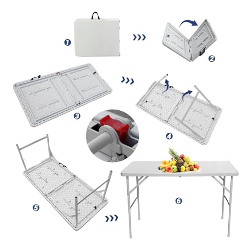 Mesa Plegable de Plástico XSMDAUTO de 4FT, Mesa Rectangular Portátil Blanca para Camping, Picnic y Fiesta miniatura 3