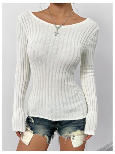 SweatyRocks Women's Tie Backless Cut Out Fitted Sweater Long Sleeve Ribbed Knit Pullover Top4