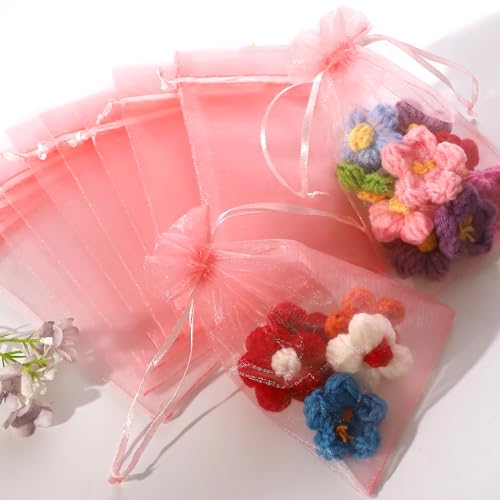 Image of Hopttreely 100pcs Organza Bags, Pink 4''x4.72''(10x12cm) Satin Drawstring Organza Pouch Wedding Party Favor Gift Bag Jewelry Watch Bags
