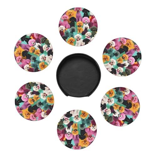 Dessous-de-verre caniches en polyuréthane imperméables pour table lot de 6 - 8