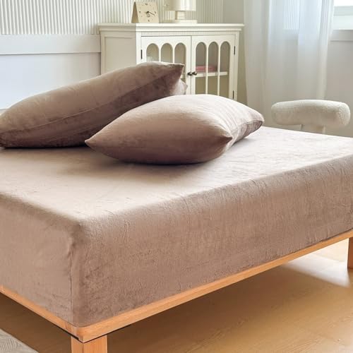 JIANINGHOME Sábana bajera ajustable de franela de algodón cepillado de 150 x 200 cm, cómoda al tacto de cachemira