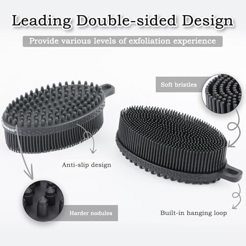 FREATECH Silicone Body Scrubber Gentle Exfoliating Bath Shower Body Cleansing Brush, More Hygienic Than Loofah, Easy to Clean and Durable, for Men Women Kids, Sensitive Skin, Black - Image 4