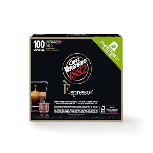 Caffè Vergnano 1882 - 100 Capsule Caffè Compostabili e Compatibili con Nespresso, Oro - Pack da 100 capsule