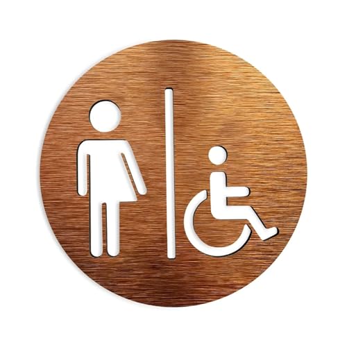 Cartel Aseos Letreros personalizados for baño de todos los géneros, letrero for puerta inodoro, placas, tablero aluminio compuesto for WC, dorado y plateado para la Pared(Gold 1,20x20cm)