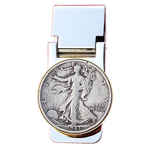 US 1943 Walking Liberty Half Dollar 90% Silver Coin Hinged Money Clip NEW