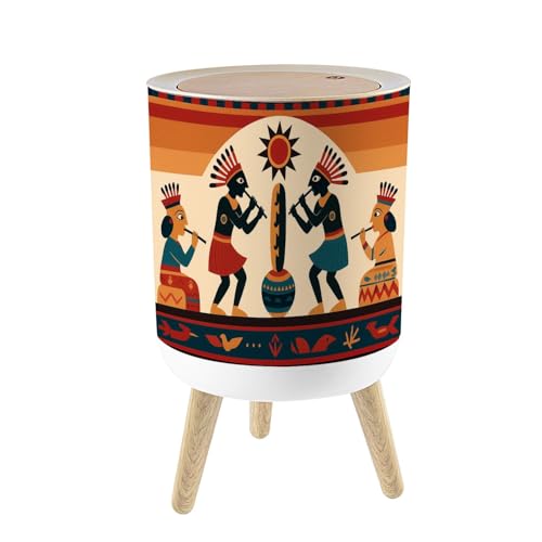 Pequeña caneca de basura con tapa y patas de madera 7L