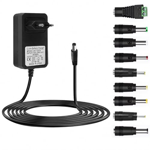12V 3A Fuente de Alimentación Universal, AC DC Adaptador con 9 DC Enchufes, Power Supply 100-240V 50/60Hz, Cargador DC 5.5mm X 2.1mm para Router Tiras LED Cámara CCTV WLAN Ventilador