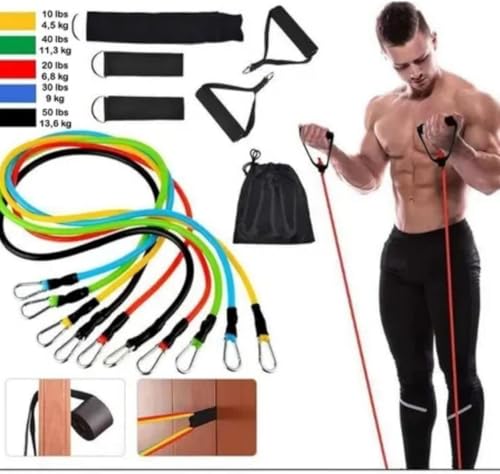 Combo de Elástico Extensor para Exercícios Funcionais - 11 Peças, Resistência até 100 Libras, Ideal