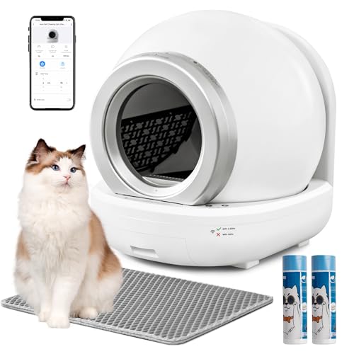 Greesum Self Cleaning Litter Box - Automatic Cat Litter Box for Multi-Cat Homes, Automatic Cleaning with APP Control, Safe & Low Noise | Includes Mat & 2 Garbage Bag