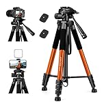 JOILCAN Compact Camera Tripod for DSLR, Camera Phone Tripod for Canon Nikon, Aluminium Tripods Stand with 3 Way Pan Head, Lightweight Compact Tripods for iPhone/Smartphone with Phone Clip - Orange