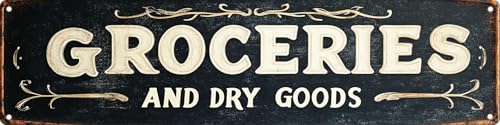 Vintage Tin Groceries Sign Retro Metal Sign Suitable For Street Shop Farm Garden - Multi-Purpose Metal Sign For Indoor/Outdoor Use Plaque 4x16 Inch