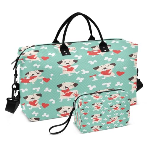 Sac de sport de natation motif chien vert avec trousse maquillage voyage filles