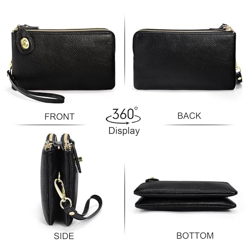 Image of YALUXE Genuine Leather Wristlet Handbags Purses Cell Phone Pocket Clutch Wallet Crossbody Bags for Women
