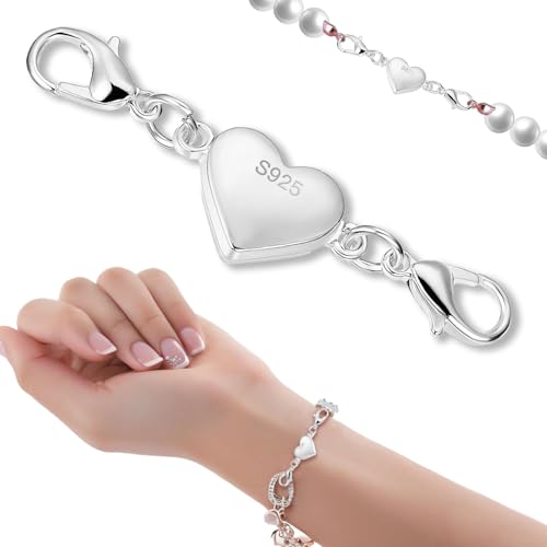 925 Sterling Silver Heart Lobster Clasps - Secure Magnetic Necklace & Bracelet Closure - Double Sided Lobster Clasp for Jewelry Making (Silver 10mm)
