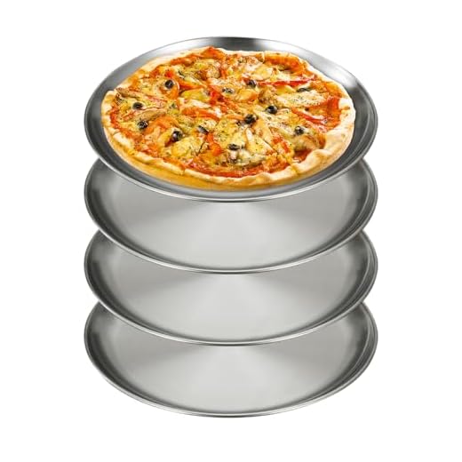 YZROHYI Set Di 4 Teglia Rotonda per Pizza Acciaio Inox 26 cm,Set Teglie da Forno Antiaderenti per Pizza,Vassoio Cucina Argento,Round Serving Tray,Teglias Stampo,Vassoio Porta Candele per Microonde