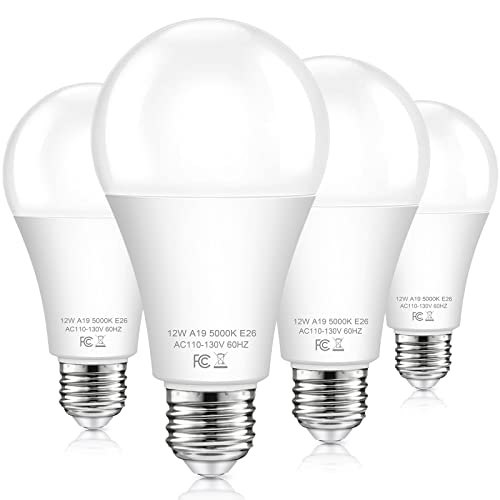 Dusk to Dawn Light Bulbs Outdoor 100 Watt Equivalent, 11W Automatic On/Off Sensor Light Bulb Daylight 5000K, A19 Outdoor LED Light Bulbs Photocell for Porch Garage Yard Security, E26 Base, 4-Pack