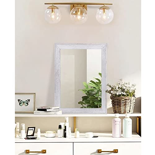 AAZZKANG Mirrors for Wall with Rustic Wood Framed Decorative Farmhouse Bedroom Bathroom Hanging Mirror Home Decor Rectangle White - Image 4