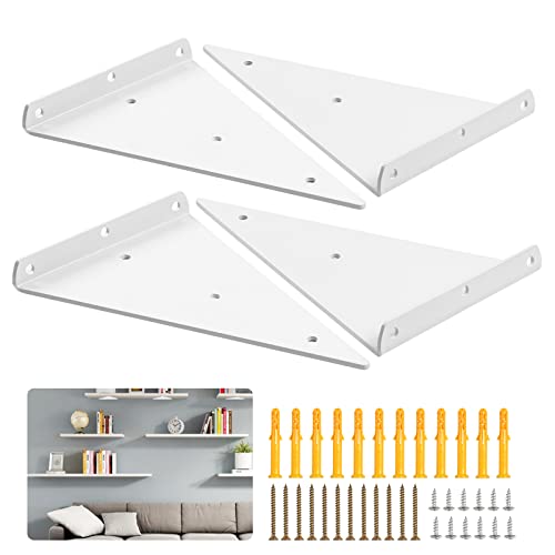 Invisible Triangular Shelf Brackets, Ulendis 10.5 Inch Heavy Duty Metal Floating Shelf Hardware, Wall Mount Decorative Shelving Bracket For Minimalist Home Decor 4 Pack (White) #TOP9