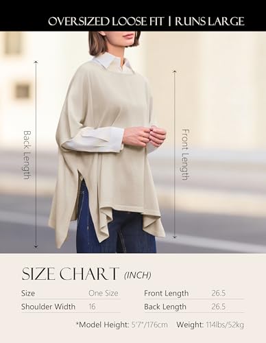 Image of PULI Women's Pullover Poncho Sweater Oversized Loose Fit Soft Shawl Layering Tops for Office Travel Daily Wear,Fall Winter