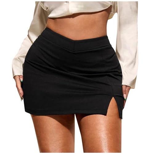 Women's Bodycon Mini Skirts Plus Size Fashion V-Waist Stretchy Comfy Side Split Slim Fit A-Line Skirt Tight Skorts Black 5X-Large