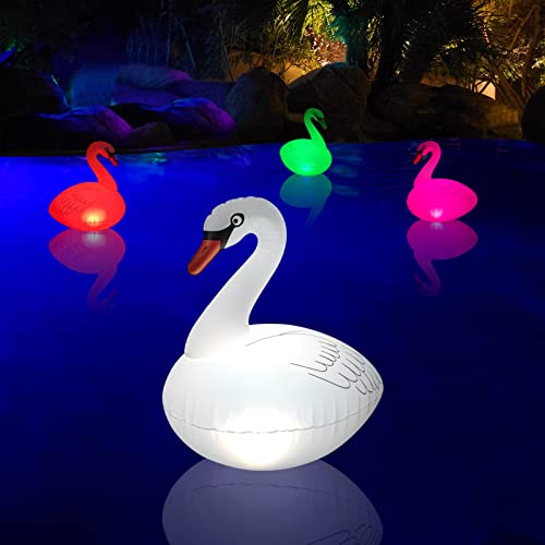 Goallim Swan Floating Solar Lights - Waterproof Inflatable Colorful Changing LED Pool Light for Beach, Garden, Backyard and more