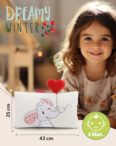 Kissen Love Elefant 43x25cm beige - Flauschiges Kuscheltierkissen für Jungen, Mädchen, Babys und Kuscheltierliebhaber: ideal für Zuhause, Kindergarten oder unterwegs