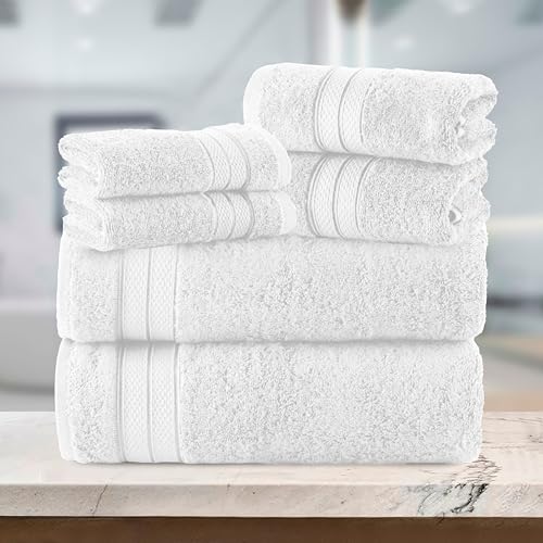 Image of Elegant Comfort Luxury 6-Piece Towel Set, Premium Soft 100% Turkish Cotton, Three Line Popcorn Design 2 Bath Towels, 2 Hand Towels and 2 Washcloths Towel Set - Quick-Drying and Absorbent, White