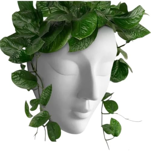Image of Ceramic Lady Face Wall Hanging Planter | 17.5 x 13.5 cm Abstract Face Vase for Indoor Wall, Living Room, Balcony & Home Decor (White)