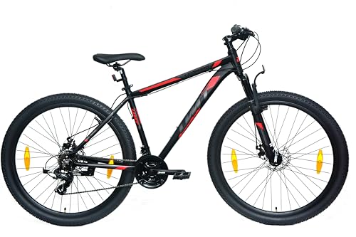 DEPORBIKES Bicicleta montaña Adulto 29 Pulgadas | Cuadro de Aluminio + 21 Velocidades Shimano + Suspensión Delantera + Frenos Disco Mecánico | Bicicleta montaña Segura y Resistente (Negro-Rojo)