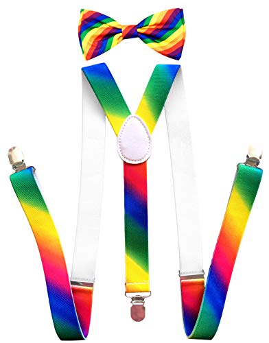 Image of trilece Men's Suspenders and Bow Tie Set - Adjustable Y-Back Suspenders with Matching Bow Tie for Weddings and Formal Wear