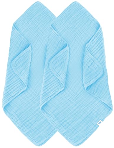 Image of SWEET DOLPHIN Muslin Baby Bath Towels Blanket - 2 Pack 100% Cotton Towel for Babies, Infants, Toddlers - 40x40Inch - Highly Absorbent, Blue
