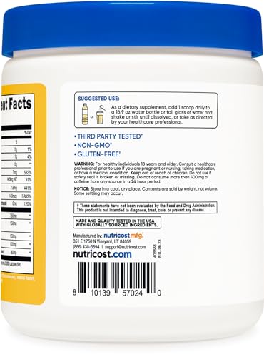 Image of Nutricost Energy Complex Drink Powder (White Peach Nectar) 60 Servings | Zero Sugar Supplement, Sweetened with Stevia, Organic Caffeine, 300g