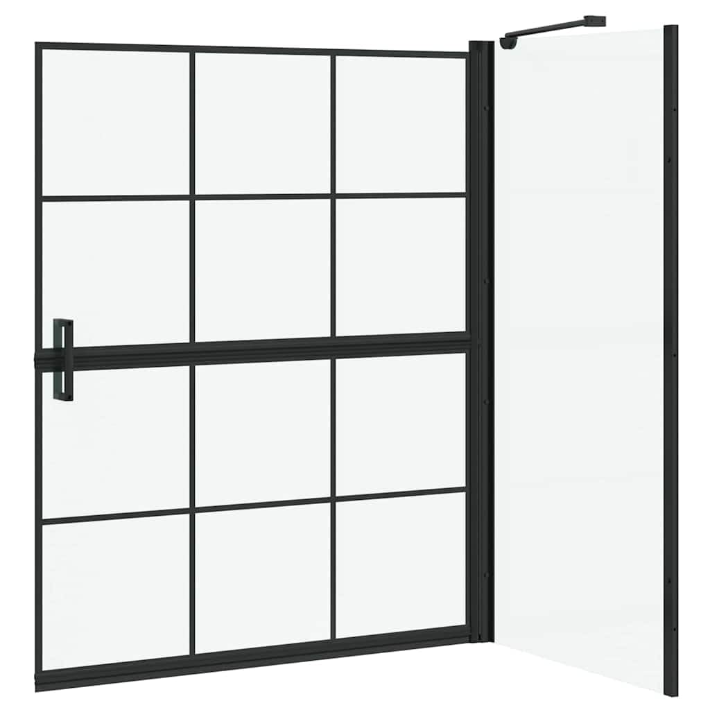 Parete Doccia Bagno Nero e Trasparente in Vetro Temperato, Box Doccia Pieghevole 100x68x128 cm, Paraspruzzi per Vasca, Parete in Vetro Moderna per Interni