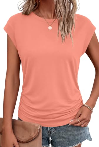 Image of Bliwov Womens Summer Tops Cap Sleeve Crew Neck Casual T Shirts